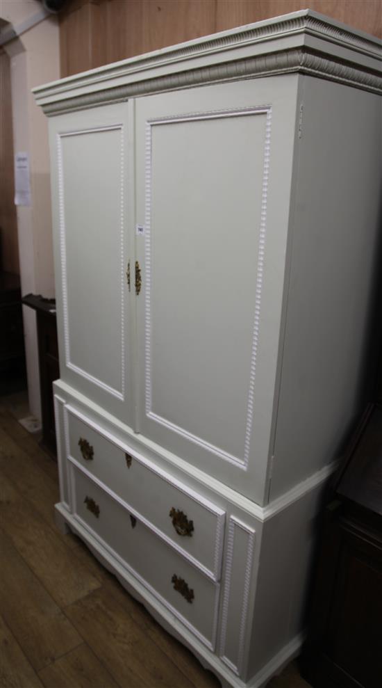A 19th century Continental green painted linen press, W.118cm